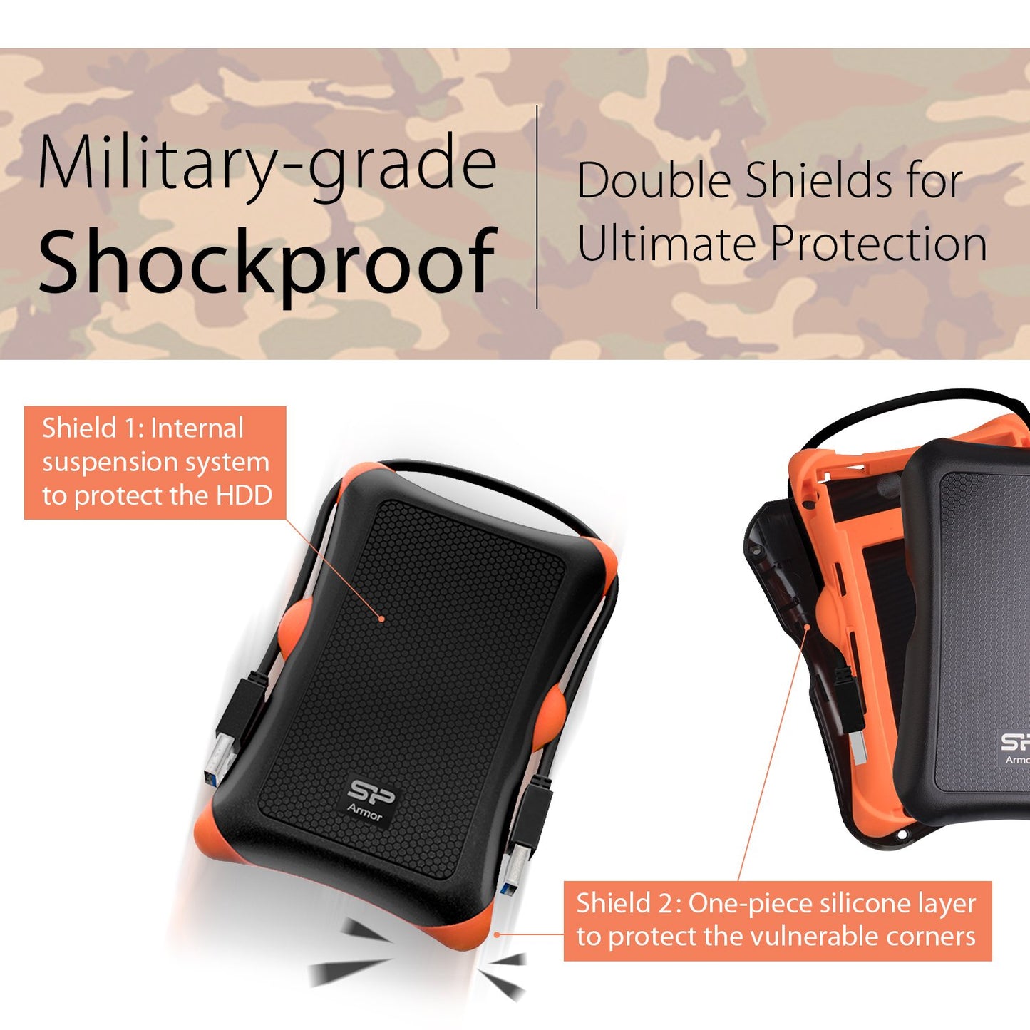 Silicon Power 1TB External Hard Drive Armor A30, Shockproof USB 3.0 for Xbox PS4 and PS5 Black