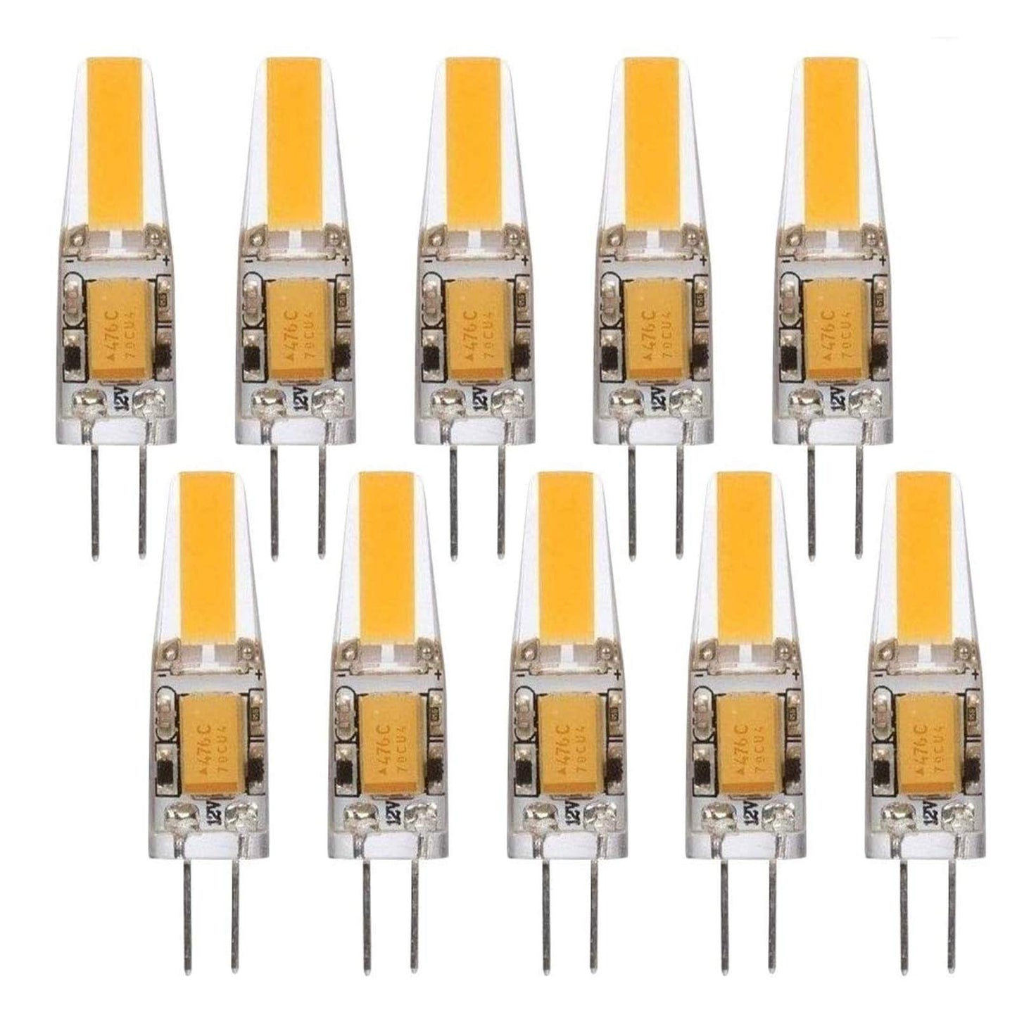 Lxcom Lighting G4 LED Bulb 12V Bi-Pin Base 1.5W LED COB Light Bulbs (10 Pack) 10W Halogen Replacement Warm White 3000K T3 G4 Base No Flicker for Under