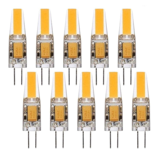 Lxcom Lighting G4 LED Bulb 12V Bi-Pin Base 1.5W LED COB Light Bulbs (10 Pack) 10W Halogen Replacement Warm White 3000K T3 G4 Base No Flicker for Under