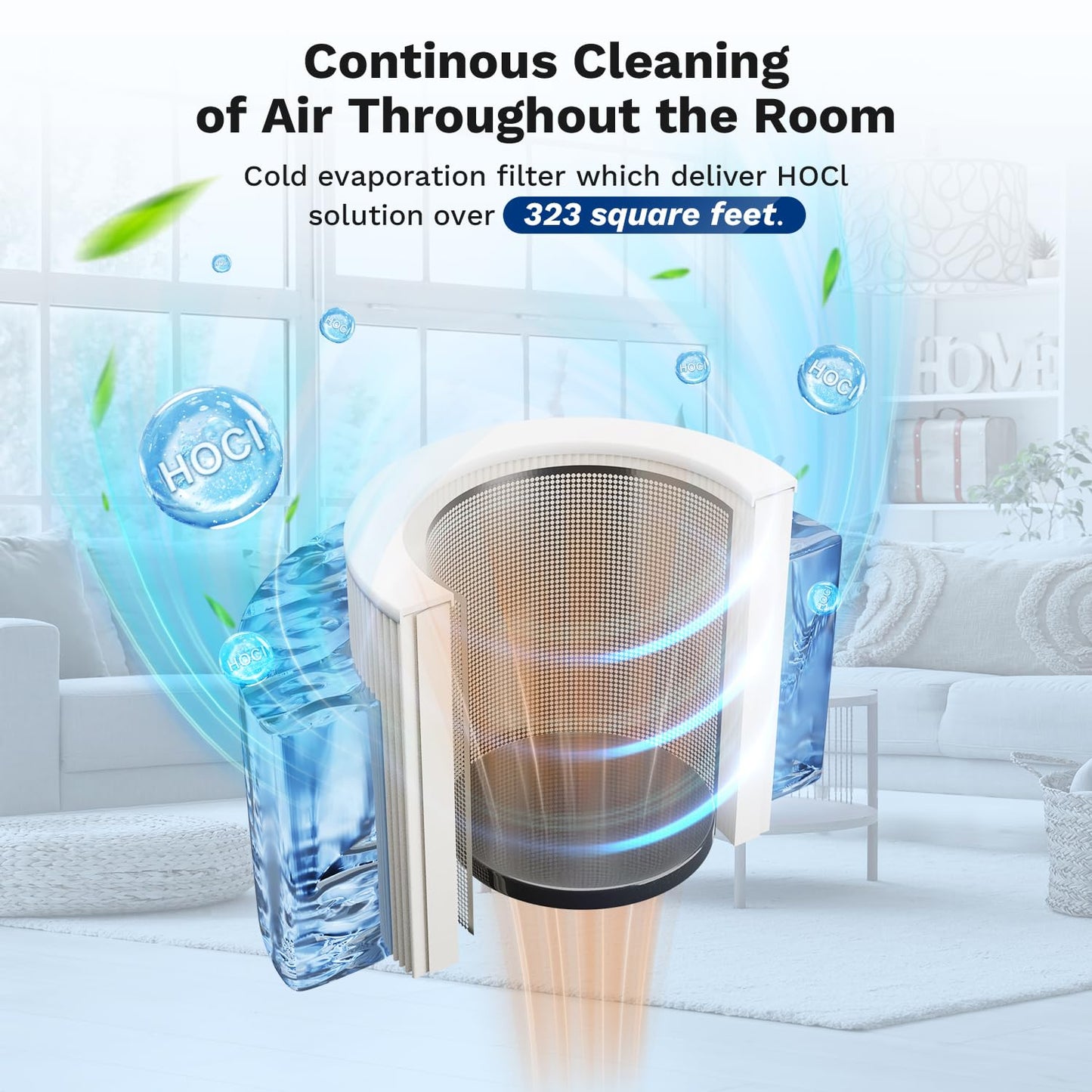 Air Purifier for Bedroom, Air Purifier and Humidifier Combo, HOCL Generator Disinfection, Mold Remover, Smoke Pet Odor Eliminator Air Purifier,