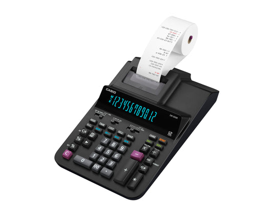 Casio DR-200R-BK Printing Calculator with 2-Color Printing, 12-Digit Front Luminous Display, 4.4 Lines Per Second Speed, Professional Business