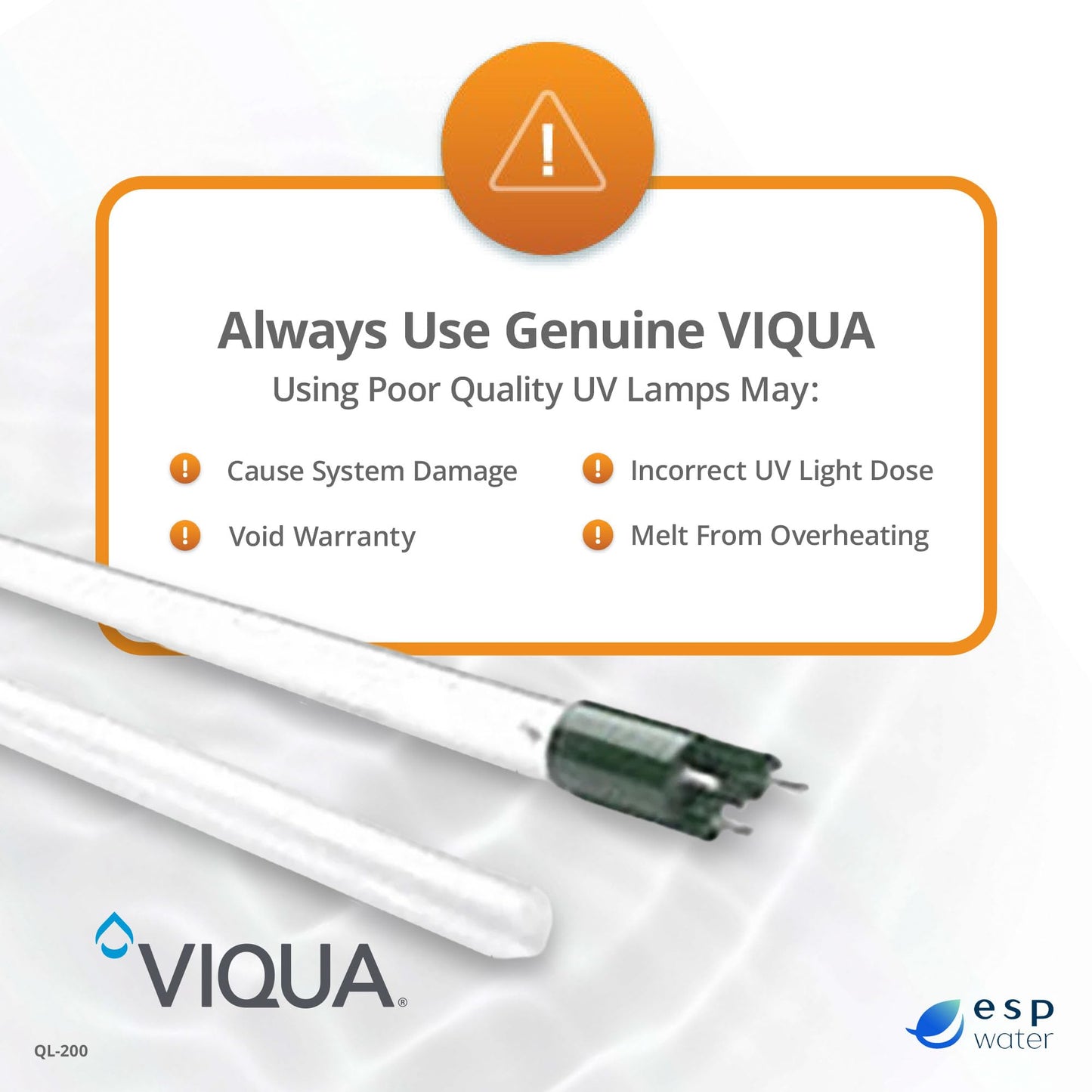 Viqua QL-200 UV Lamp and Quartz Sleeve Kit - Replacement for VH200, VH200-F10, SC-200, SPV-200, SPV-3.5 - Includes S200RL-HO Lamp, QS-001 Sleeve