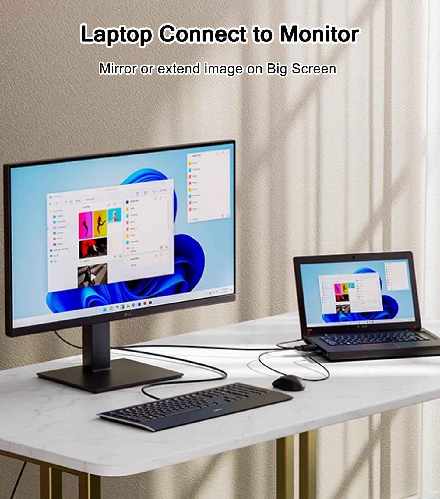 AKWOR VGA to HDMI Adapter Cable 6FT, Uni-Directional VGA (Source) to HDMI (Display) Cable with Audio & USB Power, 1080P@60Hz Display Cord from Desktop