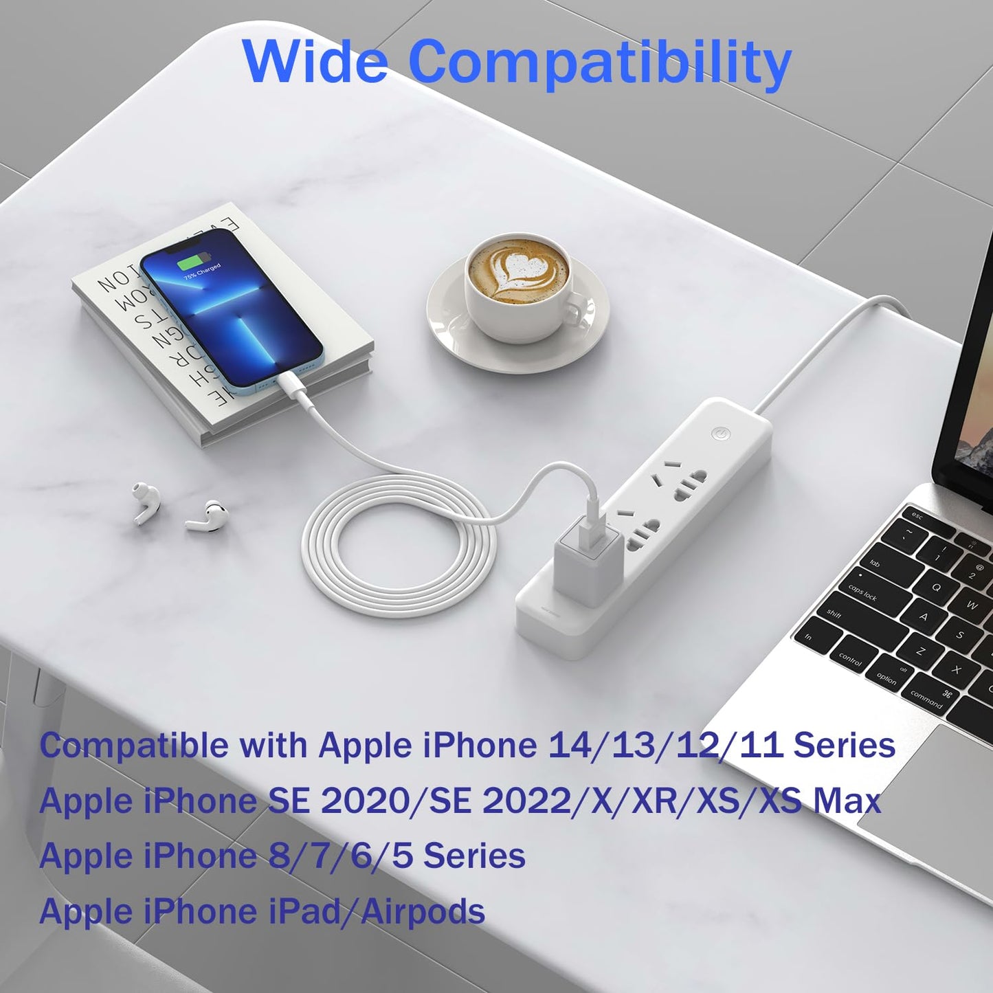 10FT Long iPhone Charger,[Apple MFi Certified] 2Pack 10Foot USB to Lightning Charging Cable Cord USB Wall Phone Charger Power Adapter Travel Plug…