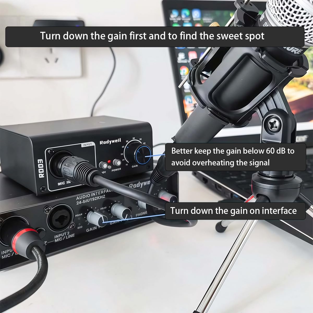 Rodyweil Mic Preamp with 19 ~ 75db Adjustable Gain Boost Balaneced Line Out and 48V for Dynamic, Condenser,Ribbon Microphone, Audio Interface, Audio