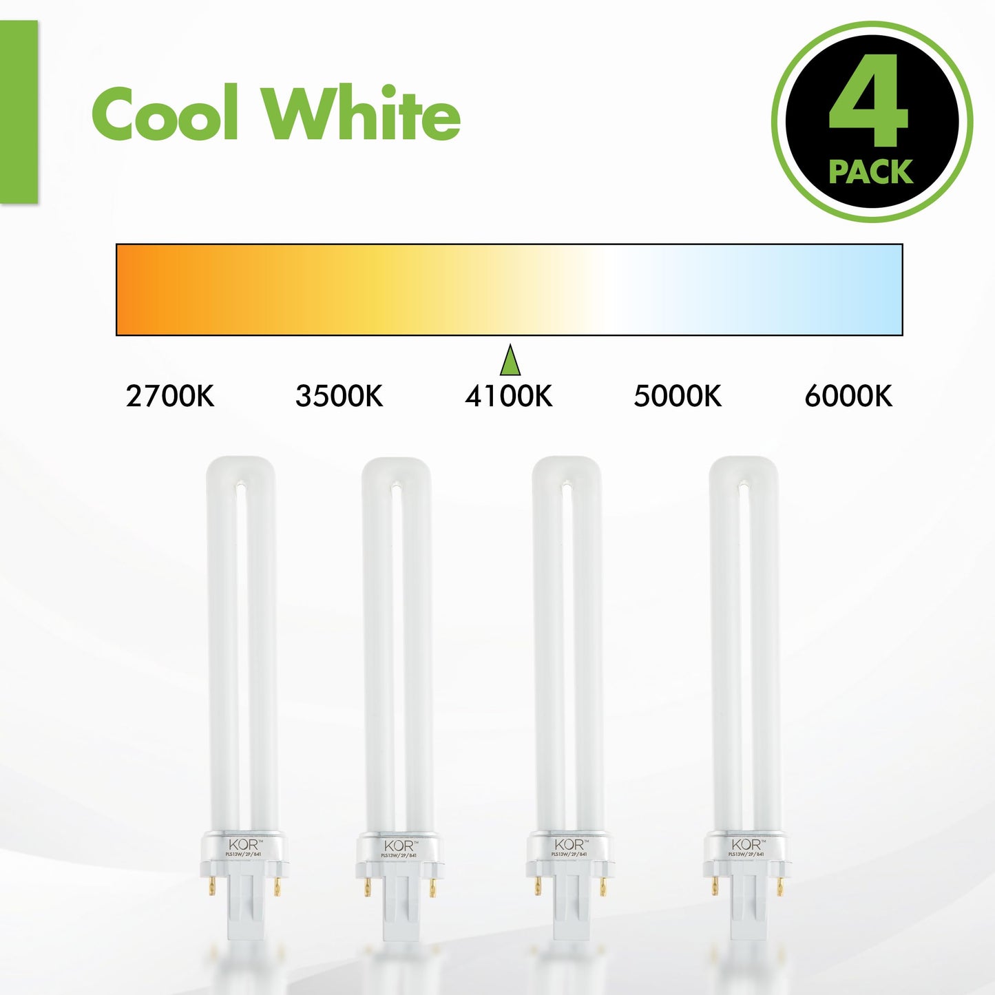 KOR K22195 GX23 2-Pin 13W Compact Fluorescent Plug-in Bulbs, 4-Pack