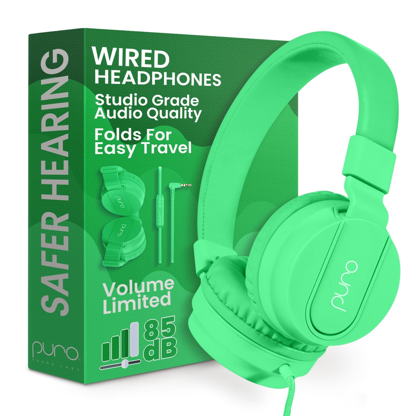 Puro Sound Labs - Kids Headphones, Volume-Limiting 85dB, PuroBasic, Green