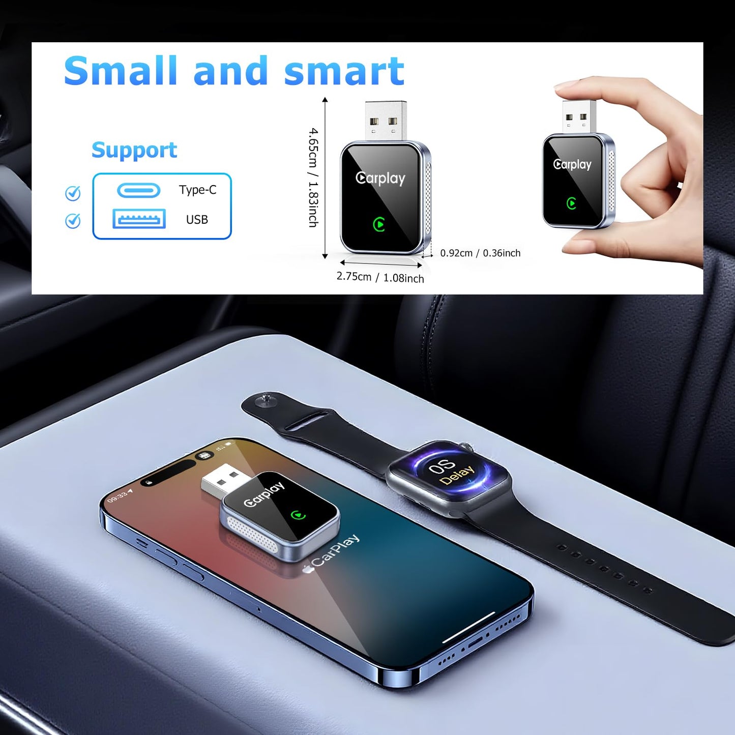 ROLRAFIC Wireless CarPlay Adapter for iPhone, CarPlay Dongle Converts Wired to Wireless Carplay, Plug & Play Mini Size CarPlay Adapter Compatible
