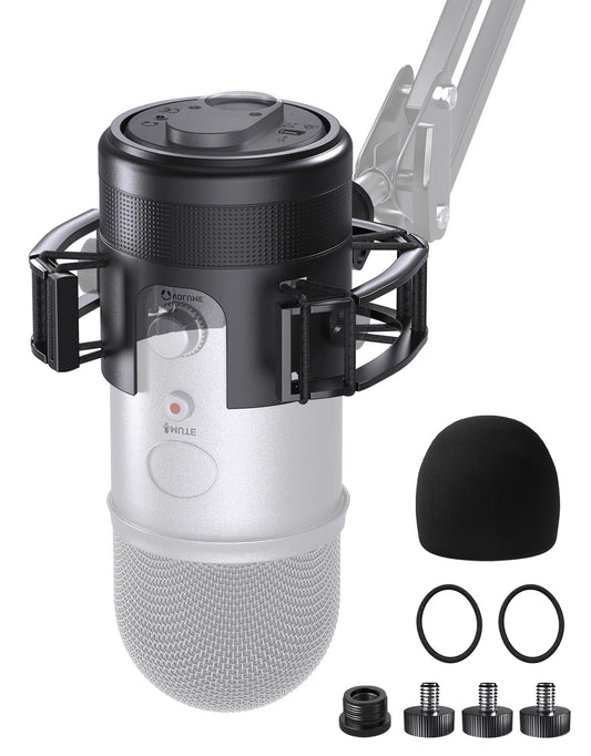 Borenbuir Custom Built Shock Mount with Pop Filter for Blue Yeti Microphones, Metal/Plastic Frame, Anti-Vibration Suspension, Floor Mount
