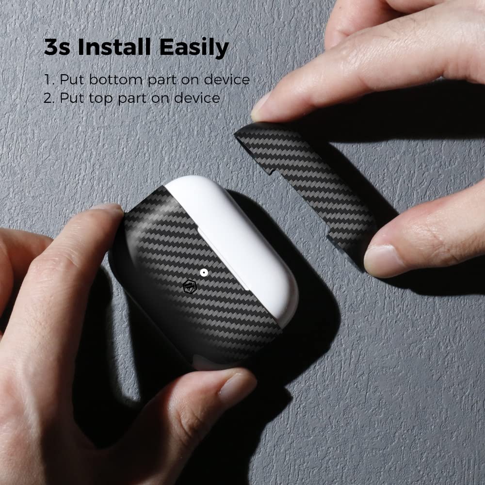 MONOCARBON Real Carbon Fiber Case for AirPods Pro 2nd Generation 2022 with Stripes Lanyard | Slim & Durable Cover for AirPods Pro 2 Accessories |
