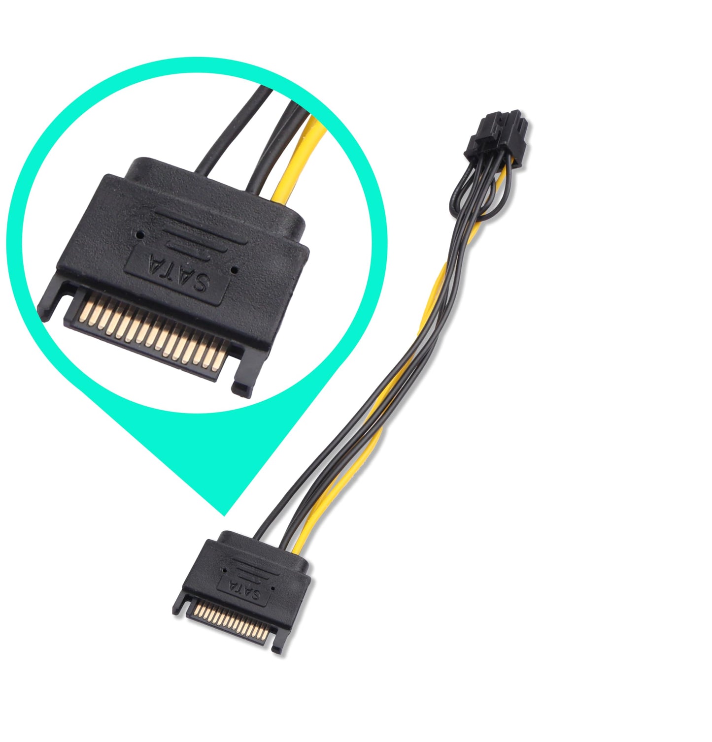 ELFJMZP 15-Pin SATA Male to 8 Pin (6+2 Pin) PCI-Express Female Video Card Power Adapter Cable(Pack of 2)