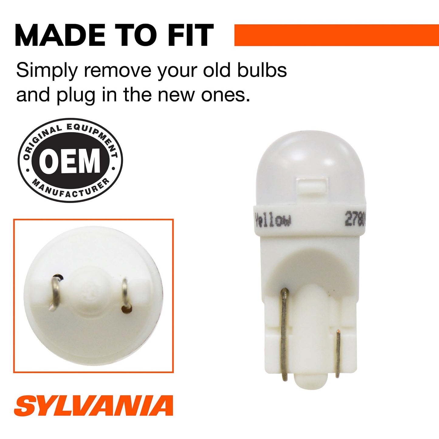 SYLVANIA 168 T10 W5W LED Amber Mini Bulb, Interior Light, 1 Bulb