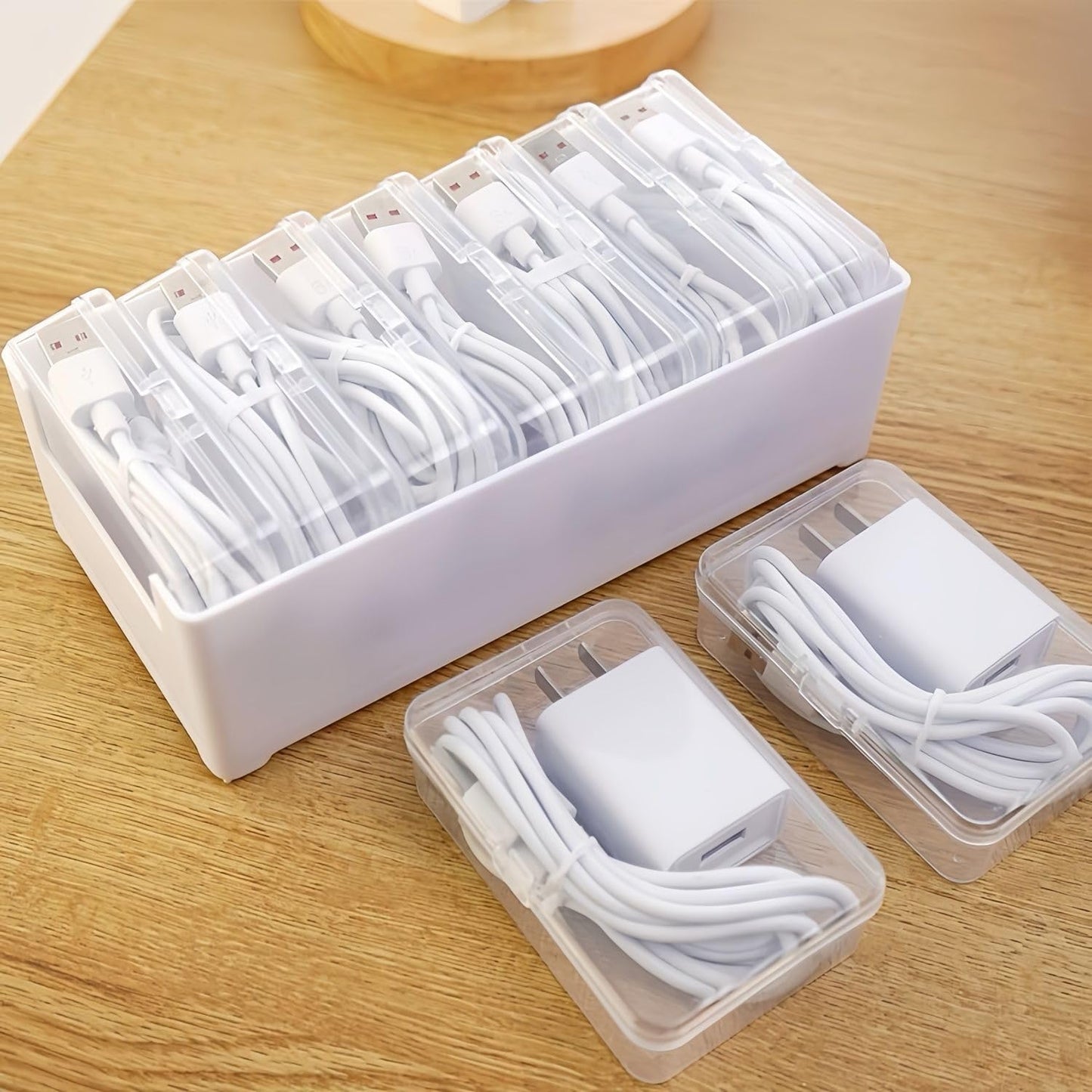 7 Case Cable Storage Box with Cable Straps and Label Stickers, Travel Cord Organizer for Charging Cables, USB Wires, Earphones - Drawer Organization