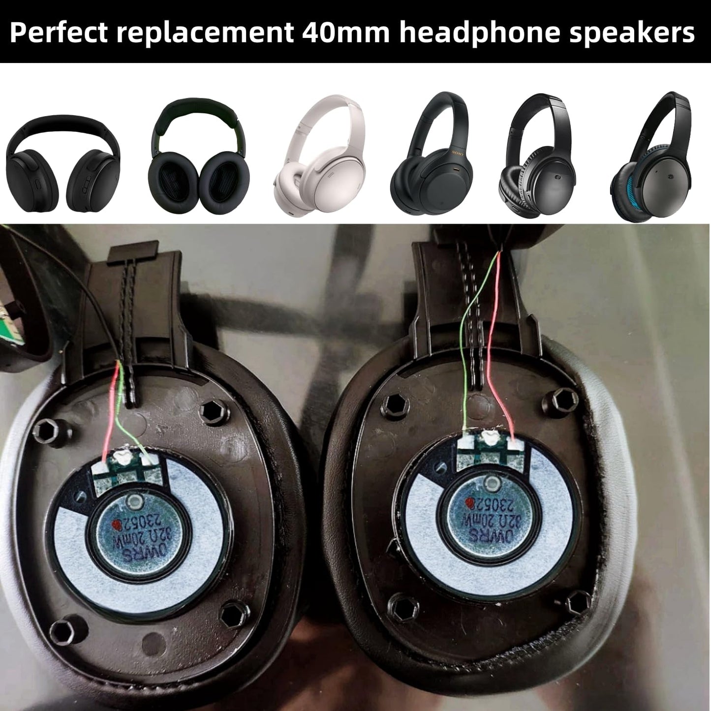 KOMITASUI High Performance Headphone Speaker, 40mm 32ohm Headset Speaker Driver Compatible with Most Headphones - 2 Packs