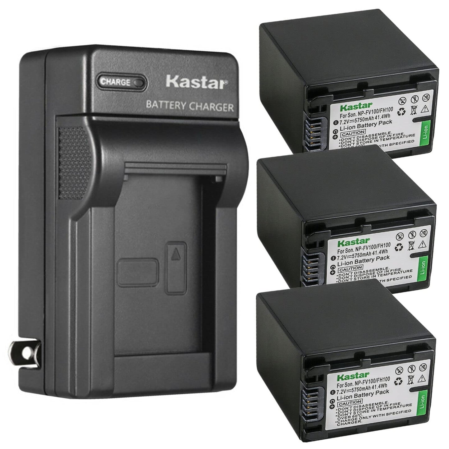 Kastar 3-Pack NP-FH100 Battery and AC Wall Charger Replacement for Sony HDR-HC9, HDR-HC96, HDR-SR10, HDR-SR100, HDR-SR11, HDR-SR12, HDR-SR200