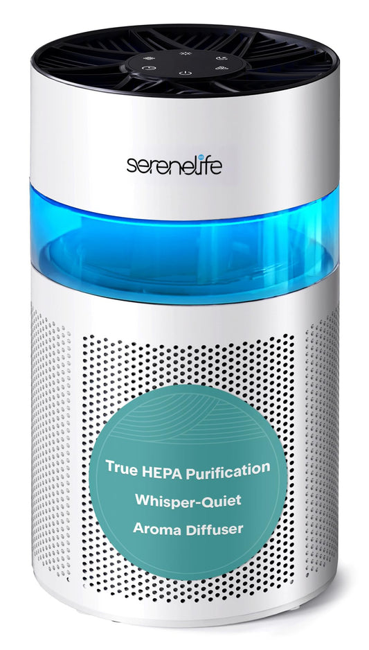SereneLife Portable Air Purifier | Small Air Purifier For Home, Allergies, Pet Hair & Bedrooms | Filter Change Reminder & Aroma Box | Filtration