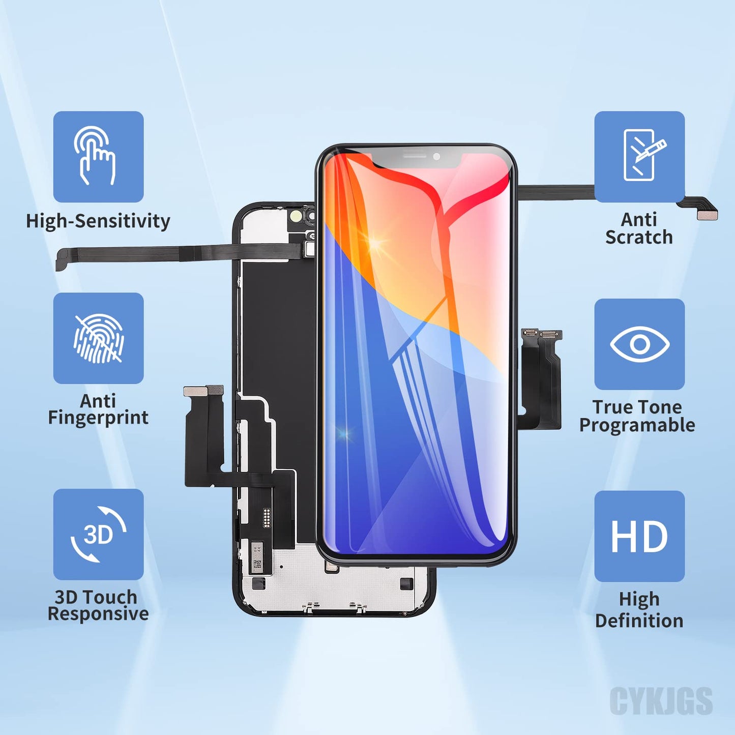 CYKJGS for iPhone XR Screen Replacement 6.1" with Ear Speaker and Proximity Sensor, 3D Touch LCD Display Digitizer Full Assembly with Front Earpiece