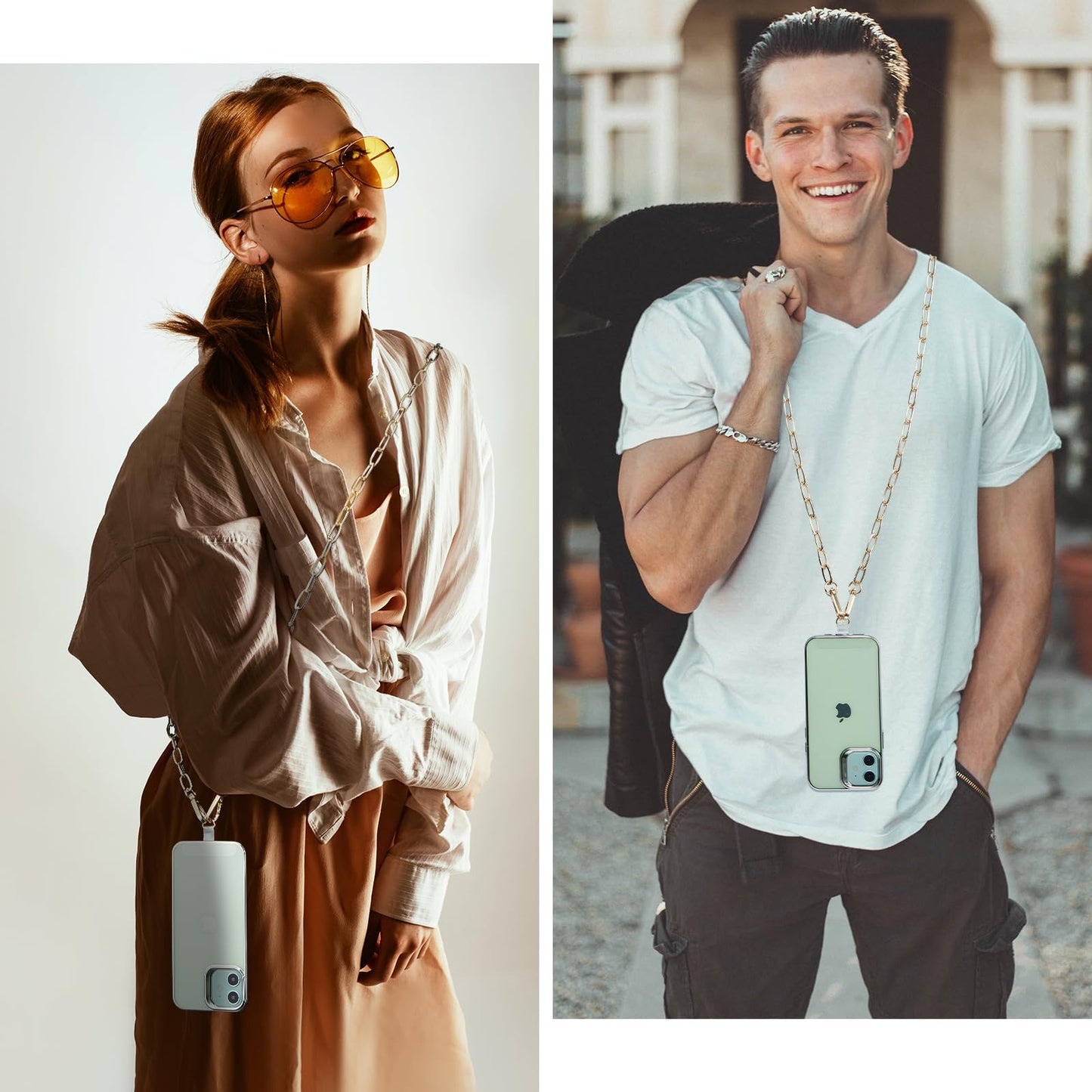 Casecond Crossbody Phone Lanyard Chain Shoulder CellPhone Strap Phone Charm Neck Chain iPhone Holder 3 Pad Patche Tether Universal for iPhone 16 Pro