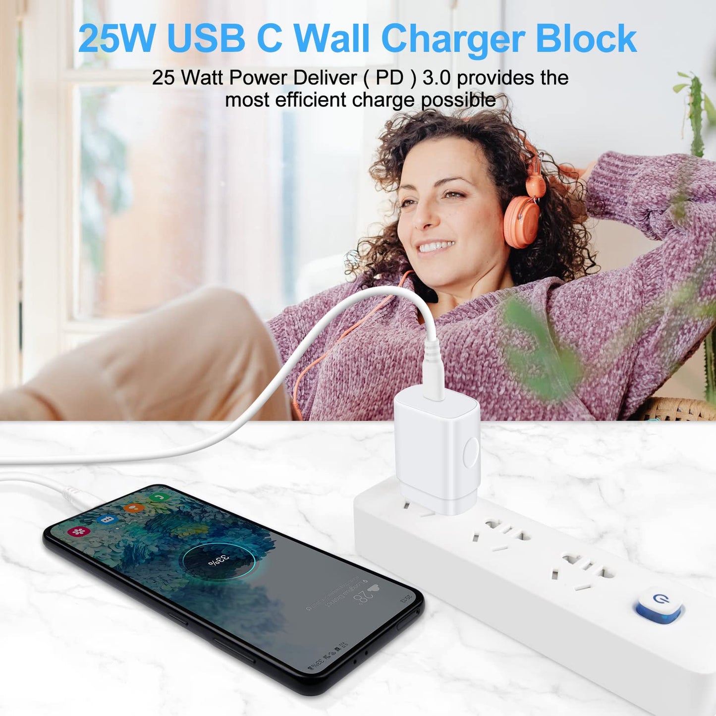 25W Samsung Fast Charging Block Android Phone Charger USB C Wall Outlet Plug Adapter for Samsung Galaxy A17 A16 5G/S26 Ultra/Z
