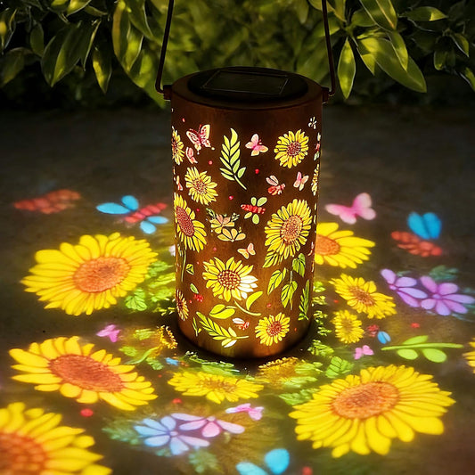 Colorful Solar Lanterns Outdoor Waterproof, Garden Decor Gifts for Women Mom Grandma - LED Colorful Sunflower Solar Powered Lights Metal Hanging
