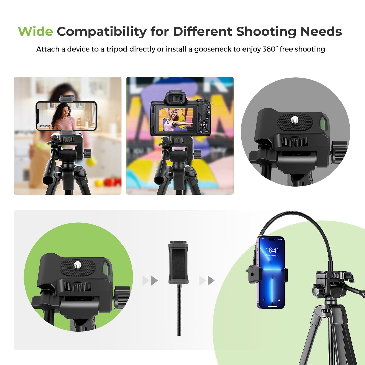 Aureday Phone Tripod, 82" Tripod for iPhone with Flexible Gooseneck, Wireless Remote and Phone Holder, Extendable Cell Phone&Camera Tripod Stand