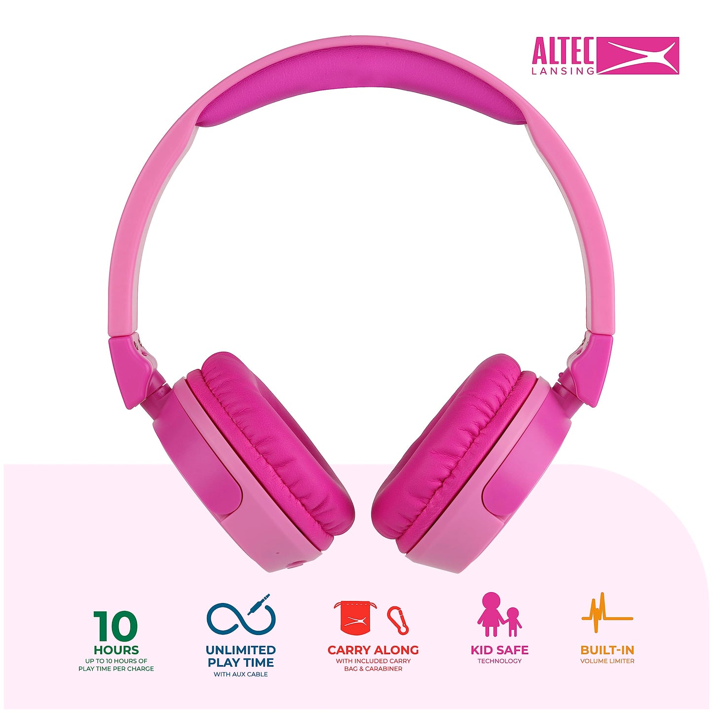 Altec Lansing Kid Safe 2-in-1 Wireless Bluetooth Headphones - Crystal Clear Sound, Safe Volume Limiting, Foldable Design - Enjoy Audio and Protect