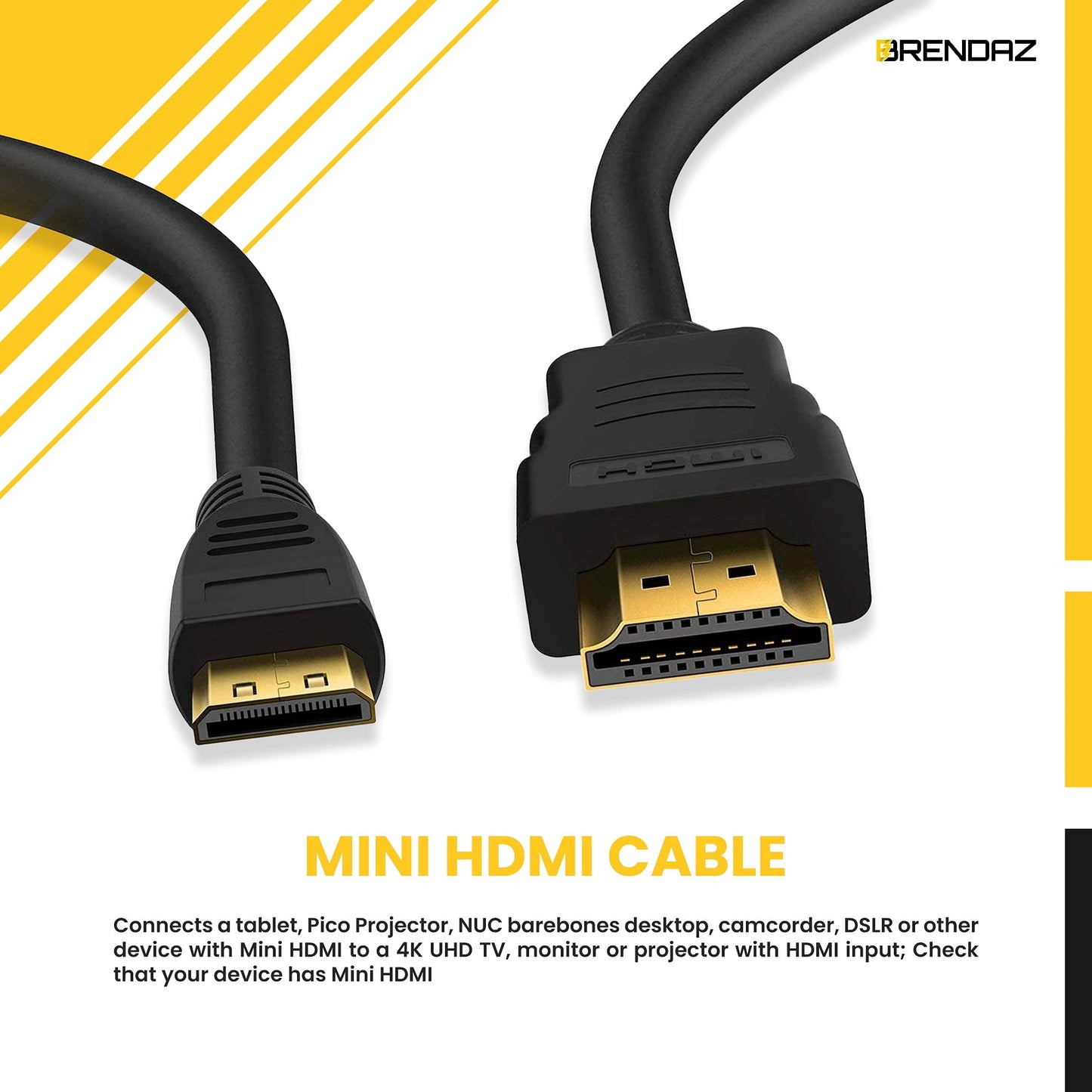 BRENDAZ Mini HDMI to HDMI Cable 4K - High Speed HDMI 2.0 Cable Compatible for Connecting Canon VIXIA HF R800, HF G50 UHD 4K Camcorder to a TV or