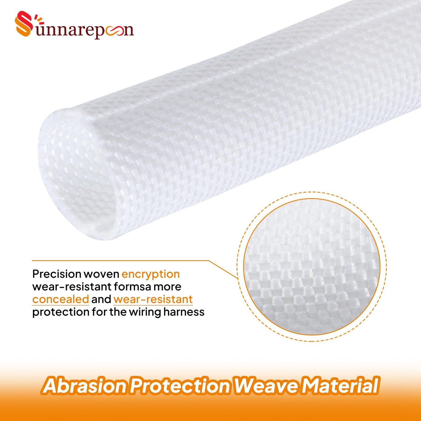 SUNNAREPOON White Split Wire Loom Tubing Cable Sleeves Cord Management, Flexible Woven Mesh Braided Waring Wrap Protector Covering