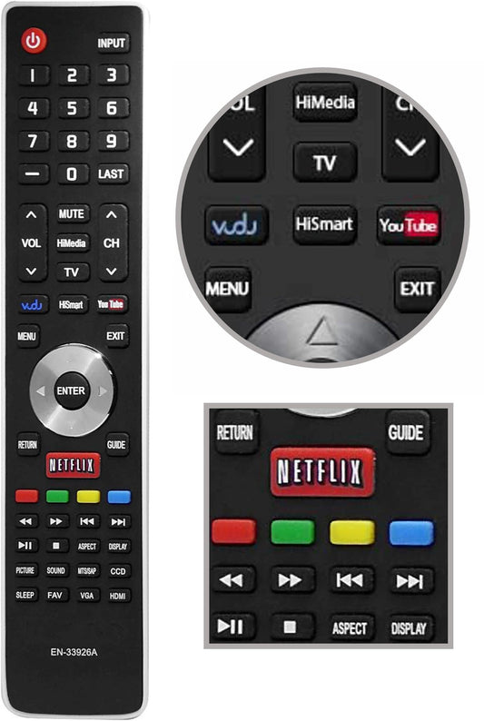 Replacement Hisense TV Remote EN-33926A for All Hisense TV Smart Television, No Setup Needed