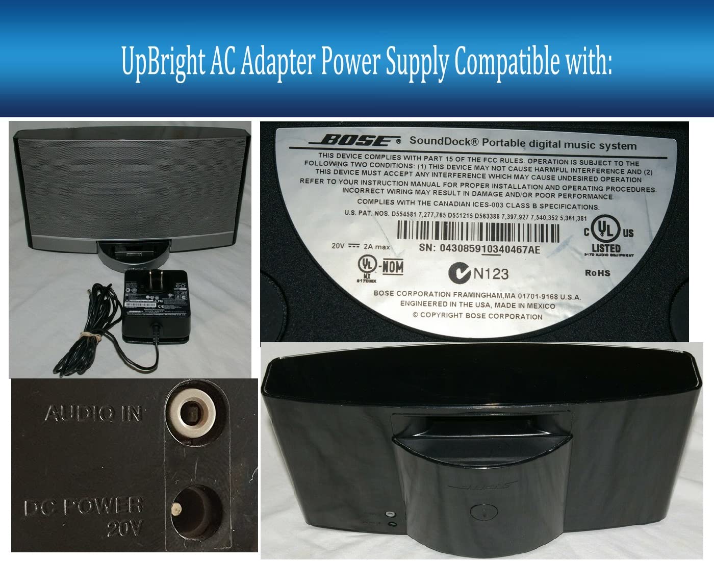 UpBright 20V 2A AC/DC Adapter Compatible with Bose SoundDock Digital Music System Speaker 301141-001 301141-012 306386-101 N123 95PS-030-CD-1 43085…