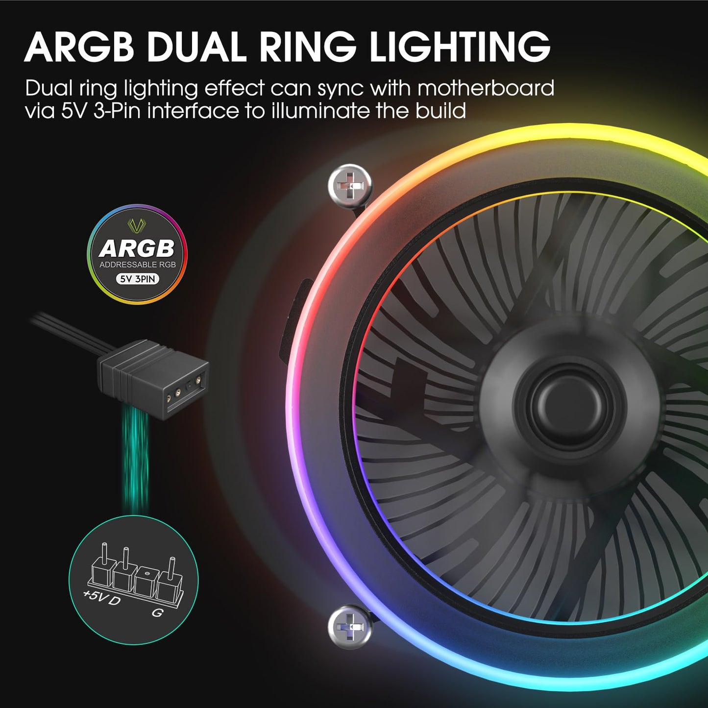 Vetroo Eclipse Low-Profile ARGB CPU Cooler, 90mm 4-Pin PWM Fan, Premium Aluminum Fins, 95W TDP Air Cooling for Intel LGA 1851 & 1700 Only