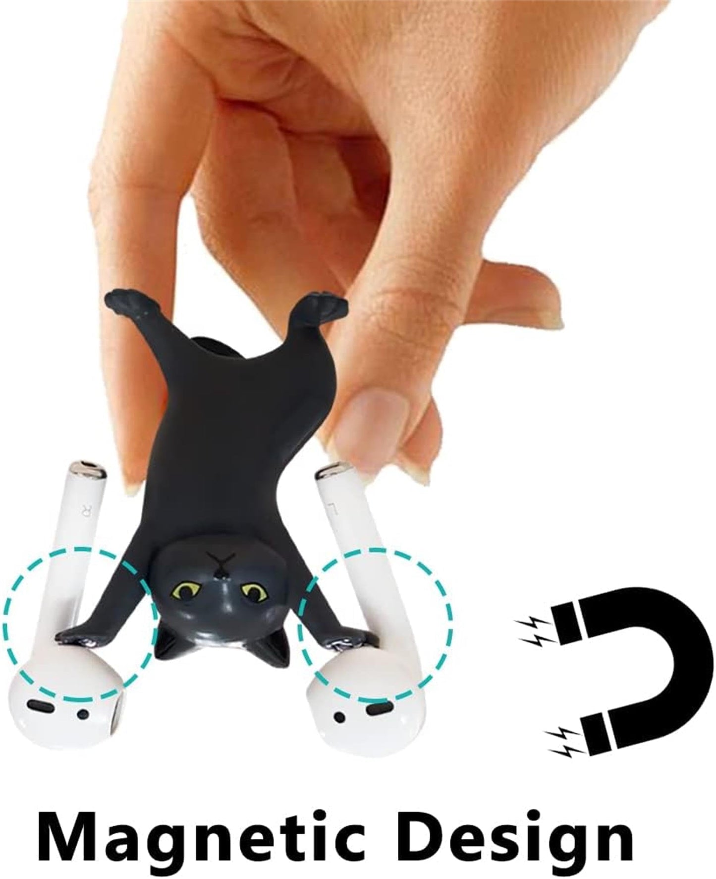 ATHAND Cute Stuff Home Decor Fun Kitty Decoration for Desk Shelf Magnetic Dance Cat Airpod Holder Headphone Earbuds Holder for Apple AirPods 1& 2 3