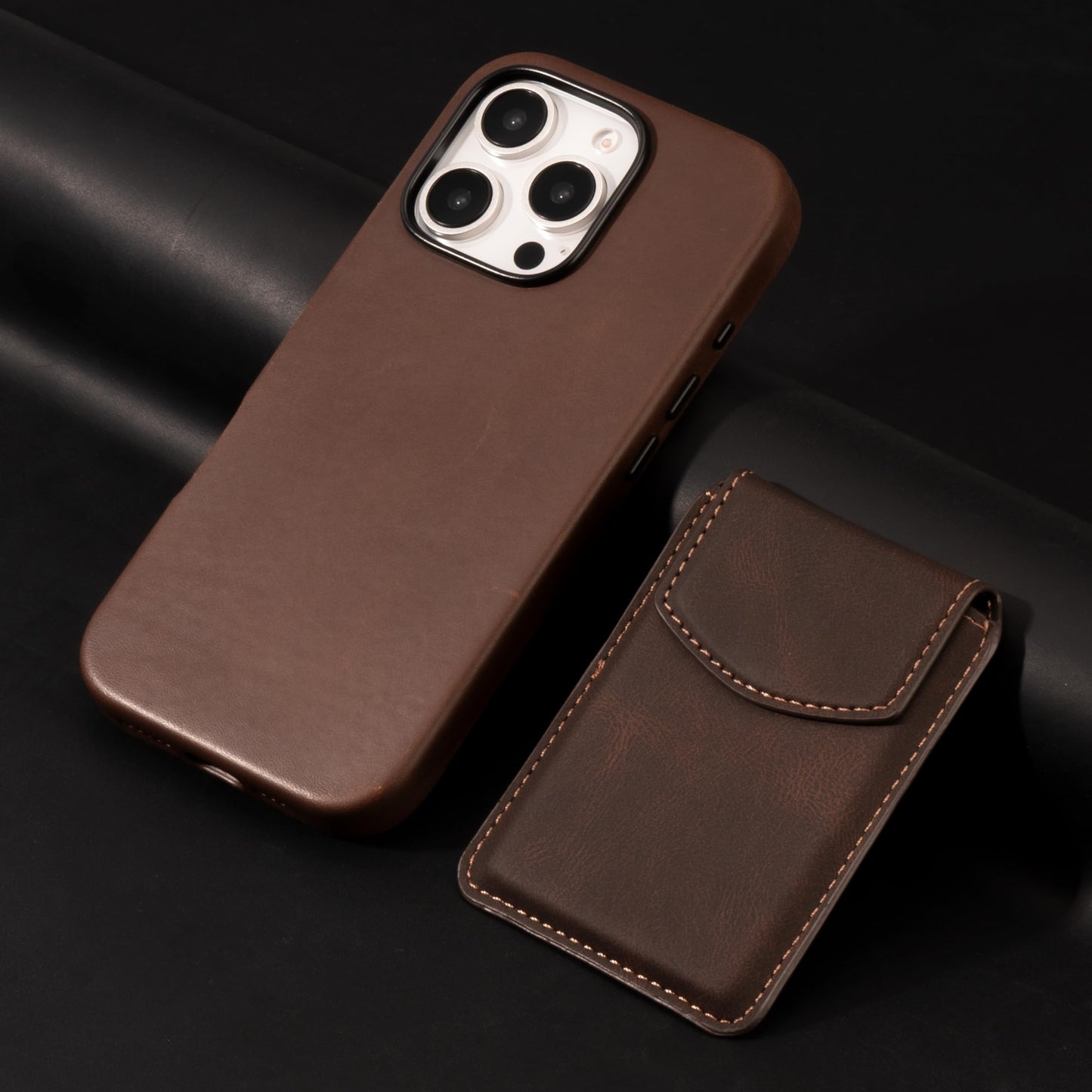 maogoam Magnetic Leather Wallet Compatible With MagSafe, Leather Magnetic Cards Holder With Flap Cove for iPhone, Ultra Slim, Fit 4 Cards, RFID