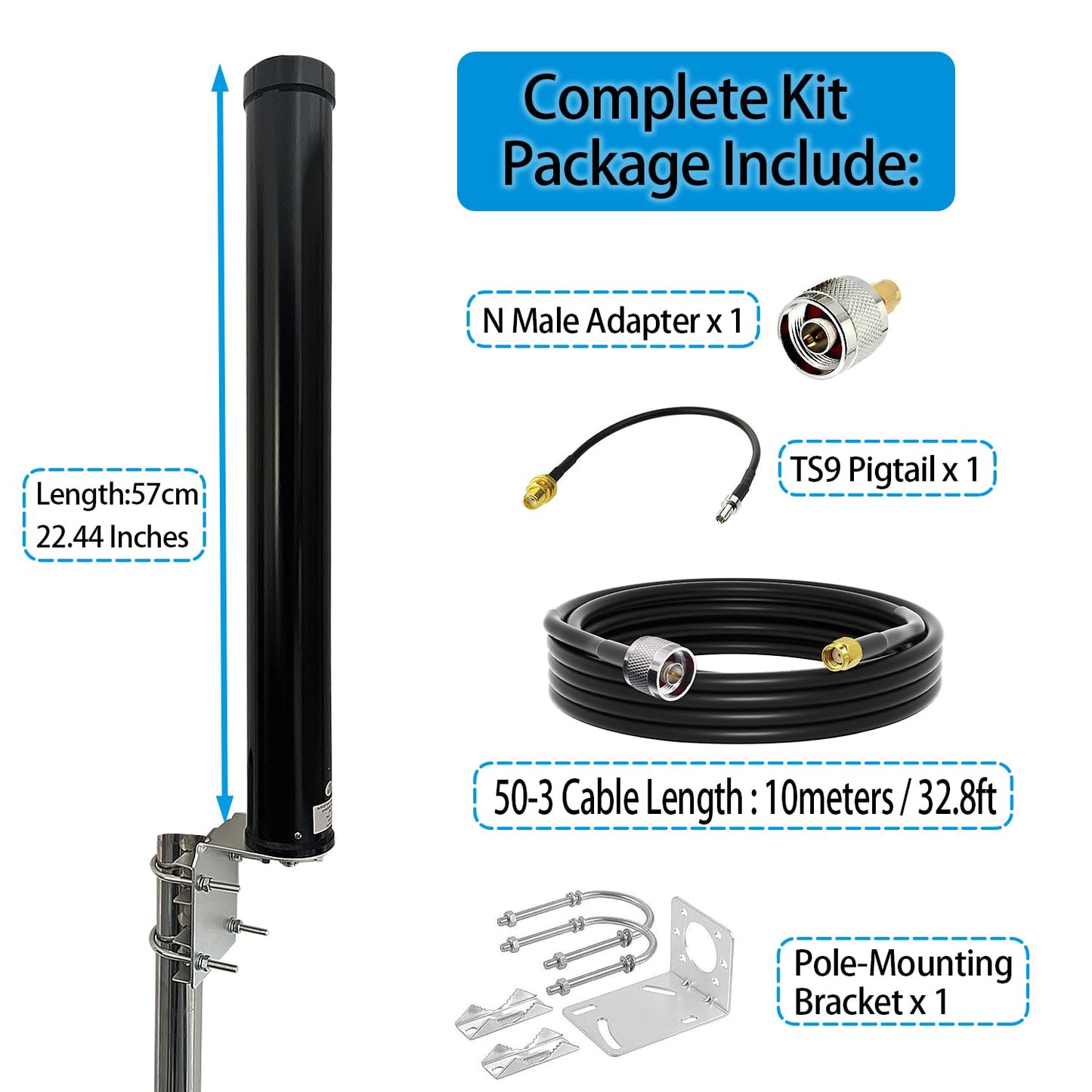 GTOMNI 4G LTE 5G Antenna Outdoor Omni Antenna Kit High Gain 12 dBi Wide-Band Outdoor WiFi Long Range/Cell Phone Antenna 698-3800MHz