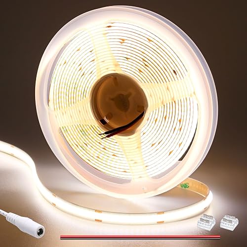 GOMING DC 12V COB LED Strip Light Natural White 4000K 16.4ft(5M) 1560LEDs CRI 93+ Uniform Glow Flexible IP20 Not Waterproof LED Tape Lights for DIY