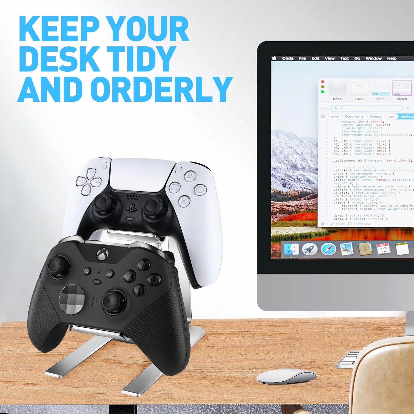 Controller Holder - 2 Tier Universal Aluminum Display Stand Accessories PC Gaming Desk Decor Stuff Gamer Gifts for Xbox Series X S, Elite 2, PS5, PS4