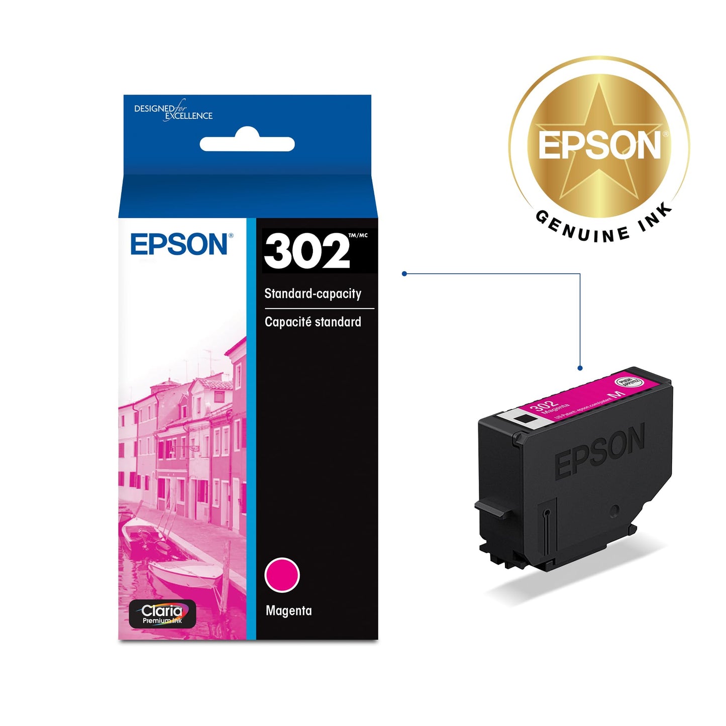 EPSON 302 Claria Premium Ink Standard Capacity Magenta Cartridge (T302320-S) Works with Expression XP-6000, 6100