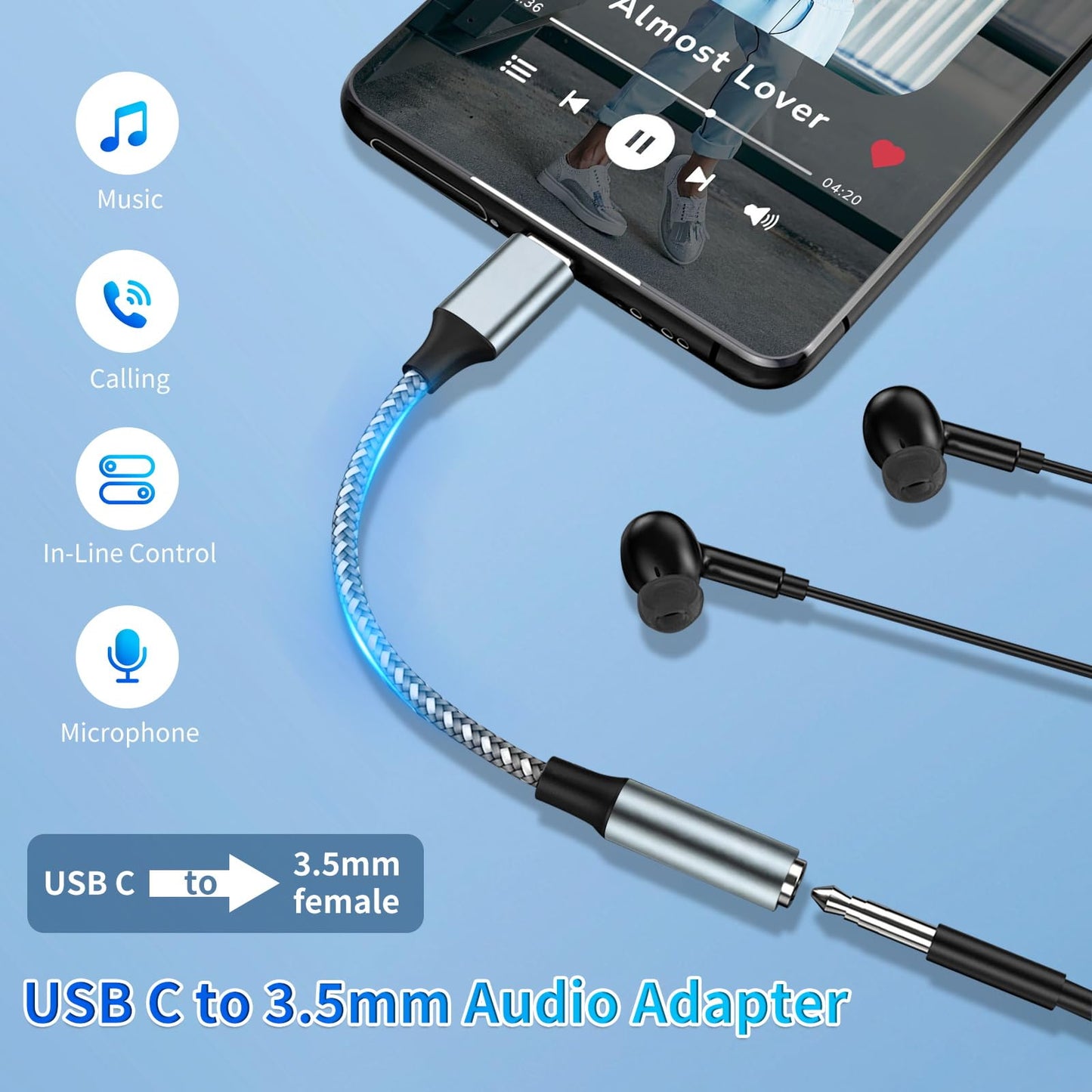 Usb C To 3.5mm Aux To Usb C Adapte(2 Pack), Usb C To Aux Adapter Type C Hi-Fi Usb C To Headphone Jack Adapter For Iphone 17 Pro Max/17 Pro, 16/15 Pro