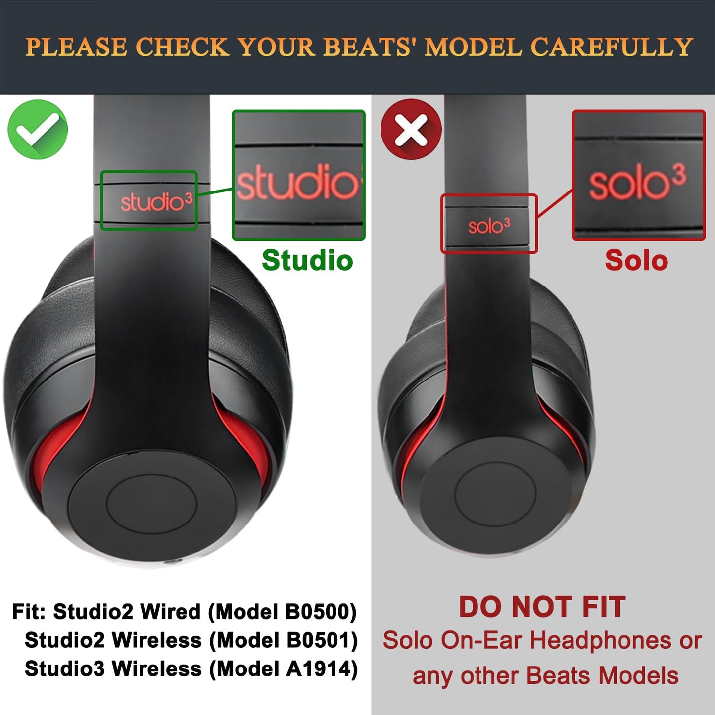 SoloWIT Ear Pads for Beats Studio 2 & Studio 3 Wired/Wireless Over-Ear Headphones, Earpads with Soft Protein Leather, Noise Isolation Memory Foam