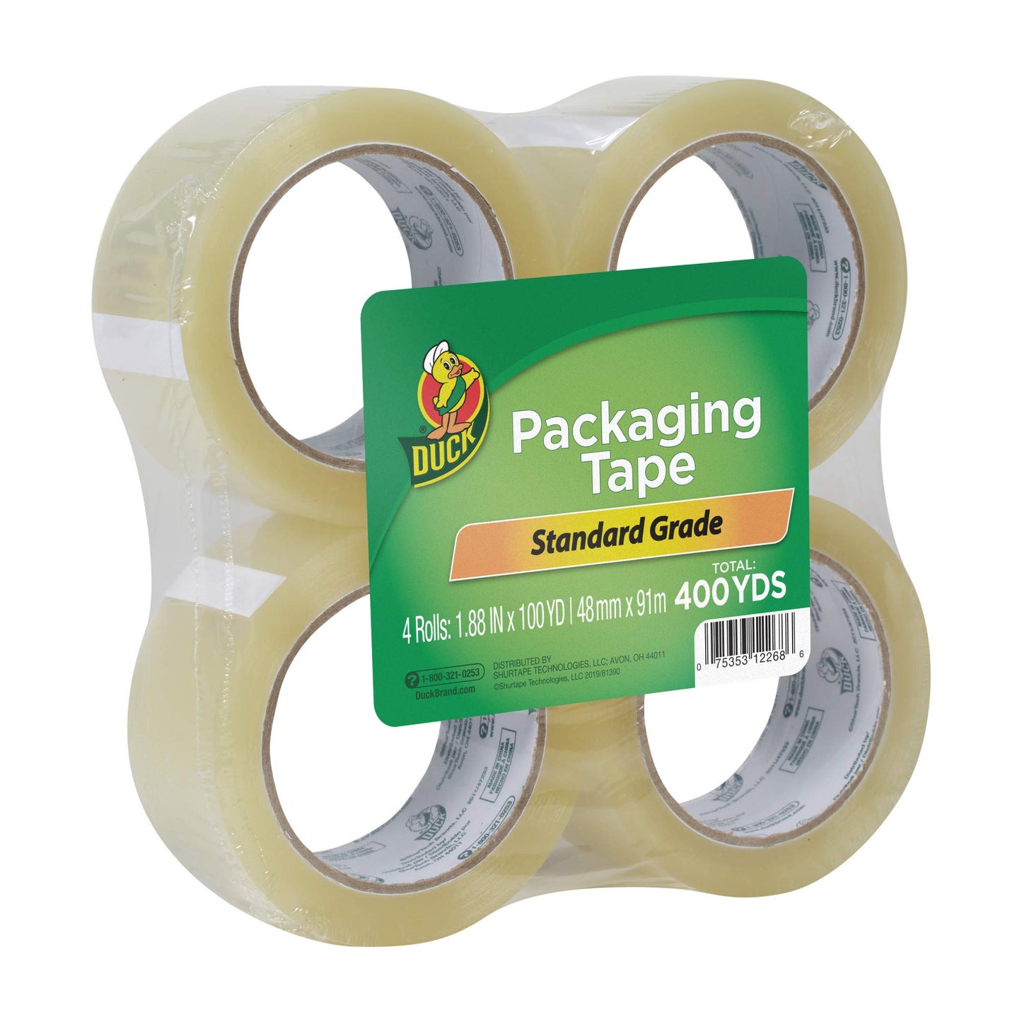 Duck Brand Standard Packaging Tape Refills - 4 Extra Long Rolls of Clear Packing Tape - Shipping, Mailing and Moving Supplies - 3" Core - 1.88 Inch x