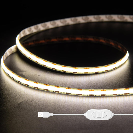 Gingsow USB 5V COB LED Strip Lights 3.28ft/1M, Natural White 4000K Dimmable USB Powered Density COB Tape Flexible Cuttable LED Strip for TV Backlight