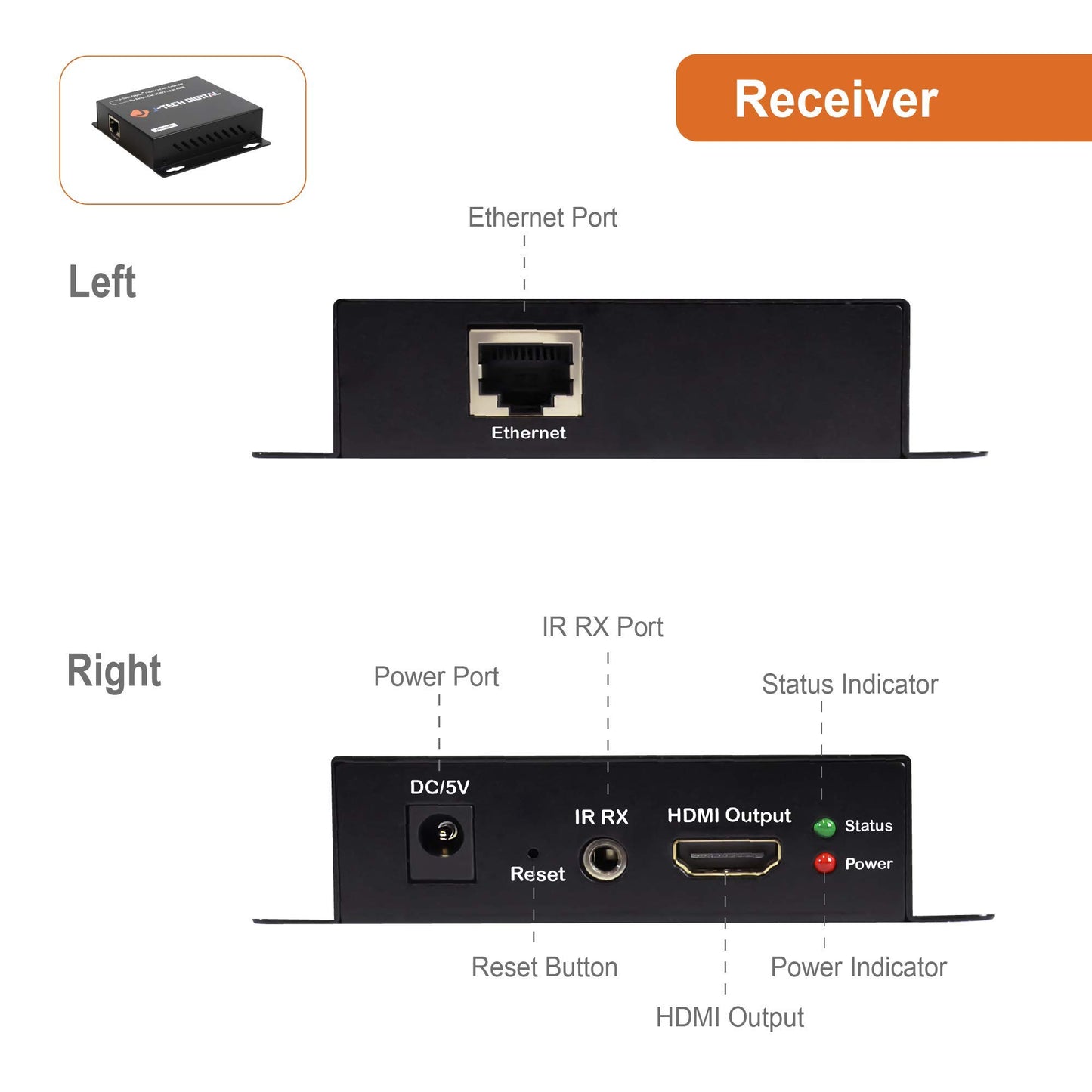 J-Tech Digital HDMI Extender Over Single Cat5e/6/7 Cable Full HD 1080p with TCP/IP, IR Up To 400ft [JTD-EX-120M] black