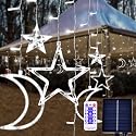 XINXIANLIAN 138 LED Ramadan Decorations Lights Solar Moon and Star Lights Outdoor Waterproof Powered Curtain Lights with 8 Modes Ramadan Hanging Decor