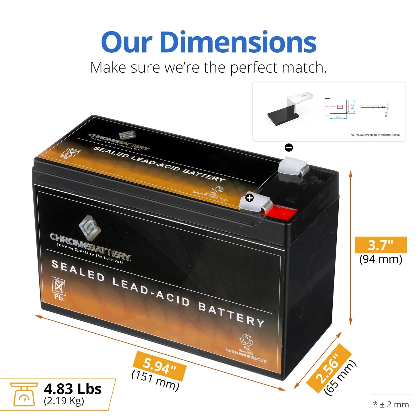 CB CHROMEBATTERY 12V 9AH Sealed Lead Acid (SLA) Rechargeable Battery - F2 Terminal - Deep Cycle Design - for UPS, Alarm Systems, Emergency Lighting…