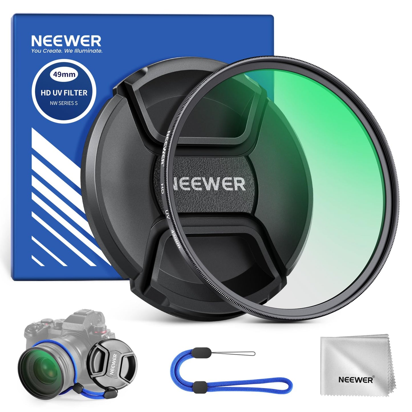 NEEWER 49mm MC UV Protection Filter with Lens Cap, Multi Resistant Nano Coatings/HD Optical Glass/Water Repellent/Scratch Resistant/Aluminum Alloy