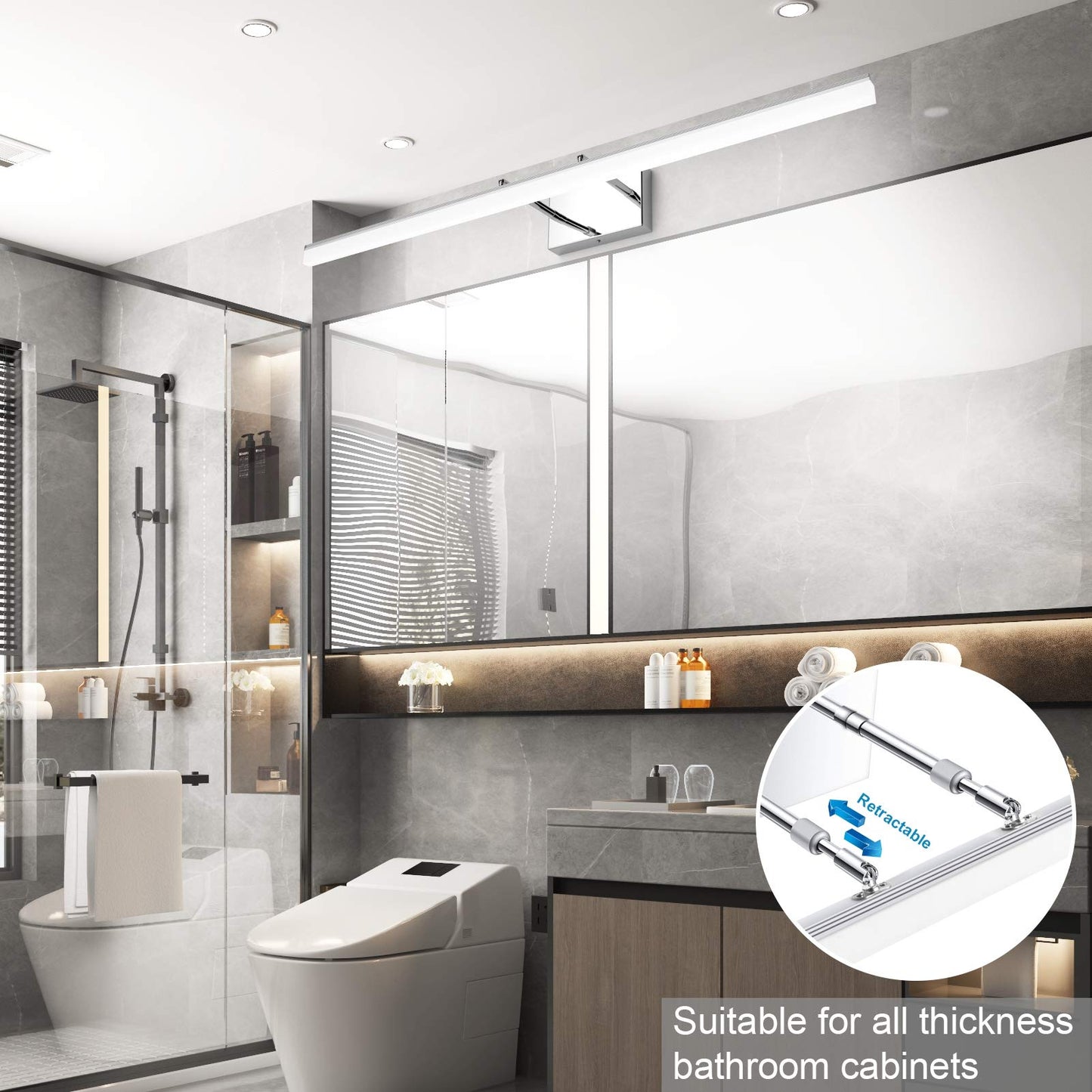 Aipsun 40 inch Modern LED Vanity Lights Adjustable Bathroom Light Fixtures Over Mirror Chrome Vanity Lighting 5500K