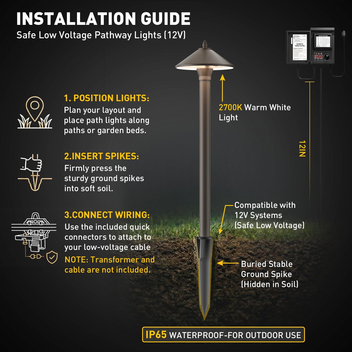 GOLDEN STAR 10W Halogen Low Voltage Landscape Lights, Classic Mushroom Hat Pathway Lights, Compatible with Malibu 8308-9103 Pro-Style, 10 Watt G4