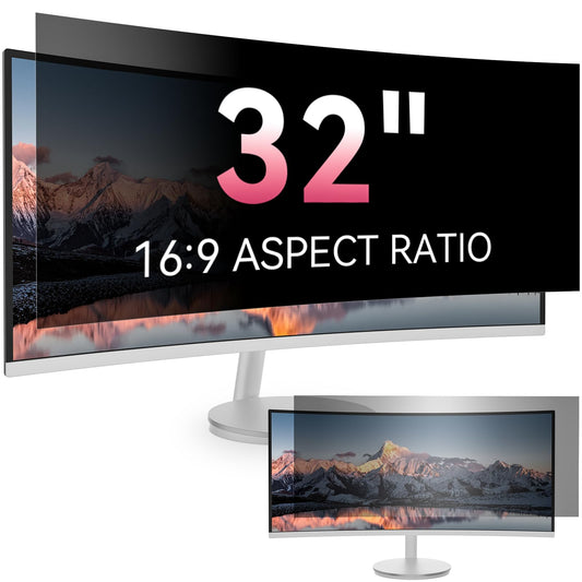[2026 New] 32 inch Computer Privacy Screen Filter for 16:9 Widescreen Monitor - Fits Flat & Curved Screens, Removable Anti Glare Blue Light Eye