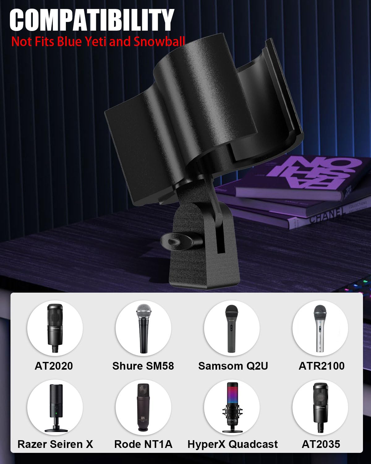Mictop Upgraded Microphone Clip Holder, Universal Adjustable Microphone Holder for All Microphones Size at 32mm-60mm, with 5/8" to 3/8" Screw Adapter