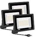 Sunkkes 3 Pack 80W LED Warm White Floodlight, 3000K Outside Flood Light with Plug, Ultra Bright 10400LM Outdoor Security Lights, IP66 Waterproof Flood